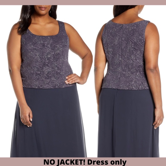 NEW Alex Evenings [PLUS‎ Sz 16W ] Mock Sparkly Top Gown in Smoke Grey - Picture 2 of 12